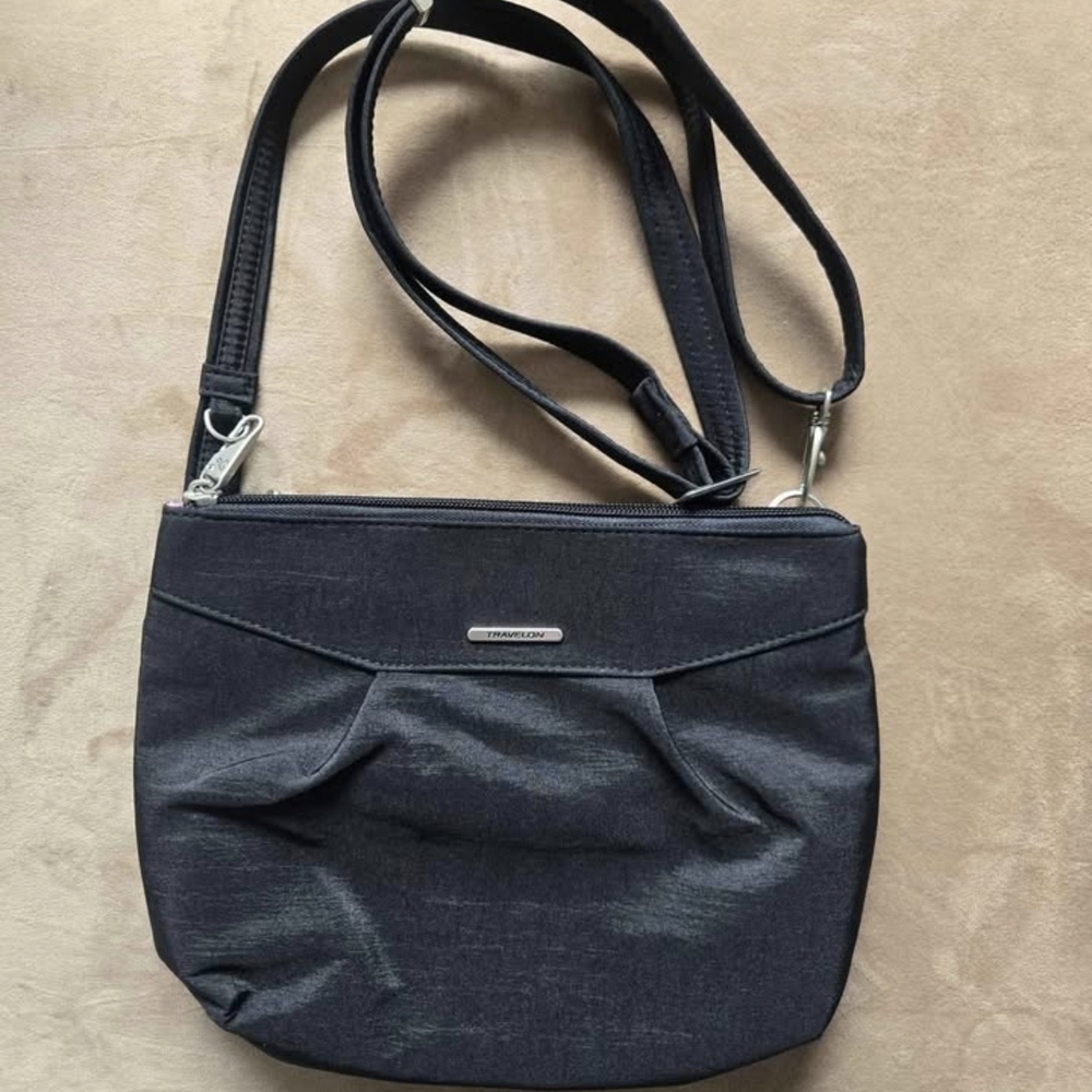 Travelon ORGANIZER Cross Body Bag Purse Anti-Theft RFID Adjustable Black
